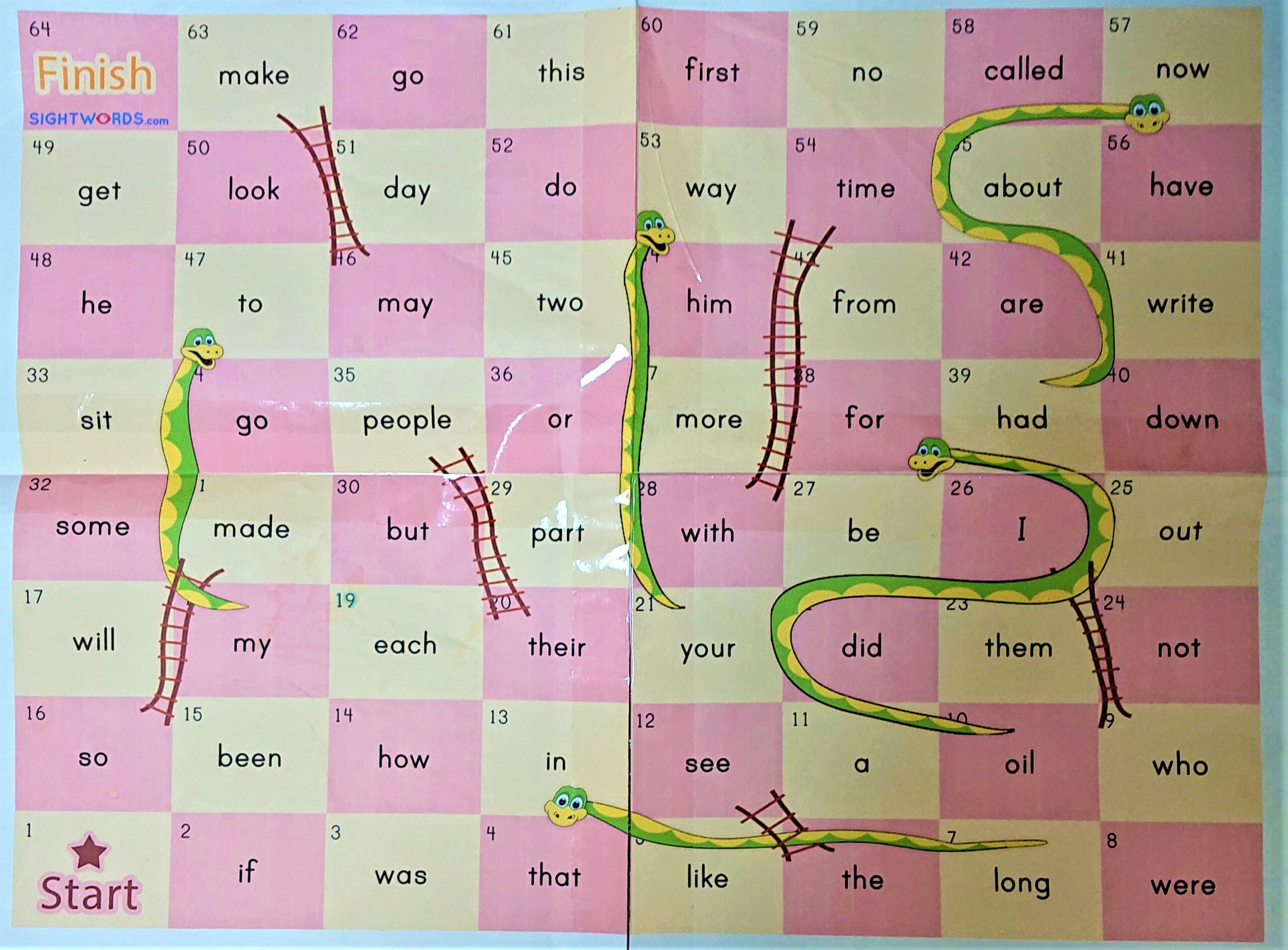 Sight Words Snakes & Laddersすごろく